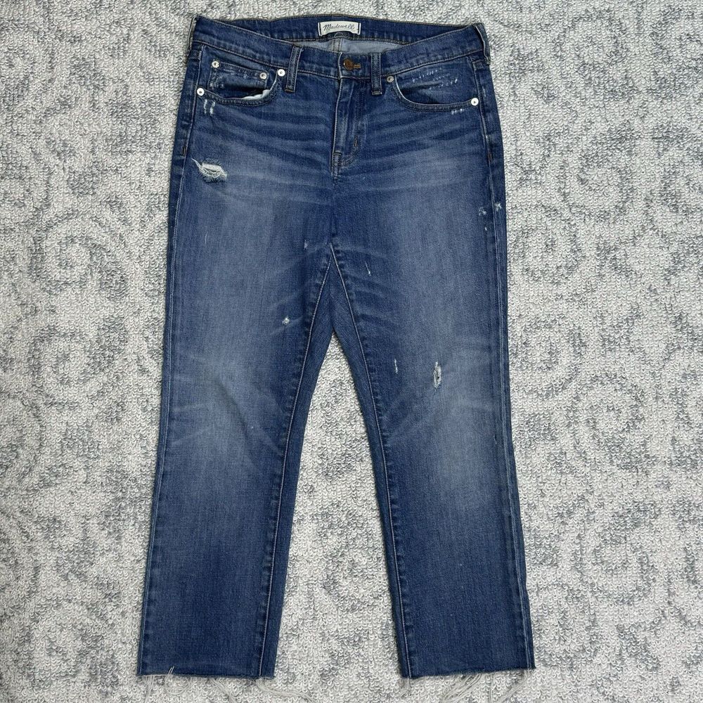Madewell Slim Boy Jean Frayed Hem Cropped Mid Rise Stretch Distressed Size 27‎
